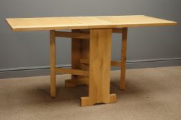 Light oak drop leaf dining table, 65cm x 153cm,