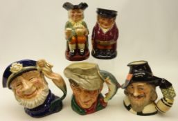 Five Royal Doulton character & toby jugs; 'The Poacher', 'Old Salt', 'Guy Fawkes',