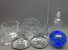 Holmegaard decanter, Whitefriars style sun catcher vase, kosta Boda candle holder, Colle glass vase,