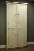 20th century painted pine four door kitchen cupboard, W98cm, H201cm,