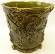 Victorian majolica Jardiniere, moulded with oak leaves, flowers and foliage,