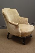 Victorian walnut framed armchair upholstered in Laura Ashley champagne fabric,