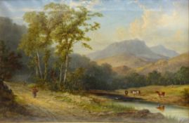 River Rural Landscape with Figures and Cattle,