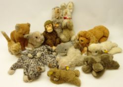 Collection of Steiff soft toys including 'Jocko' Chimpanzee jointed figure, L31cm, 'Molly Piff',