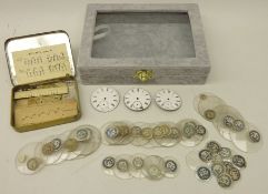 Quantity of 'new old stock' pocket watch replacement glass domes, most with original labels,