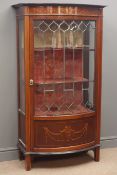 Edwardian mahogany inlaid display cabinet, lead glazed bow front, on four supports, W78cm, H142cm,