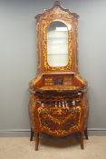 20th century reproduction Dutch, inlaid cabinet on chest, glazed cabinet door,