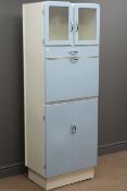 Mid 20th century vintage kitchen cabinet, glazed doors above drawer, fall front and double cupboard,