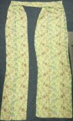 Pair curtains with pelmets in floral gilt stitched fabric,