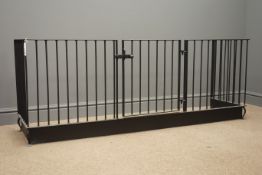 Large wrought iron fire guard, with single gate, W165cm, H61cm,