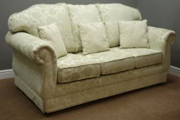 Three piece lounge suite - three seat sofa (W190cm, D93cm), pair matching armchairs (W104cm),
