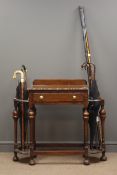 Early 20th century rectangular oak hall-stand with sticks and single snooker cue,