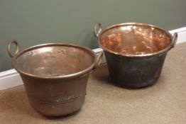 Two large copper twin handled coal/ log buckets,