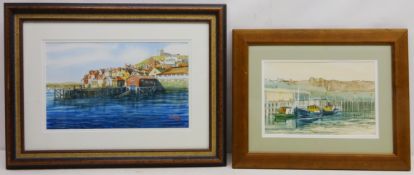 Whitby Harbour, two watercolours signed and dated 2001/3 by P.