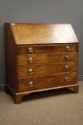 George III mahogany bureau, fall front with fitted interior, four graduating figured drawers,