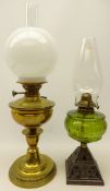 Late 19th century brass oil lamp with opaque glass shade,