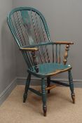 19th century elm and ash Windsor armchair, rustic paint finish, double hoop,