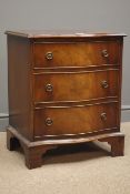 Small reproduction three drawer serpentine chest, W54cm, H66cm,