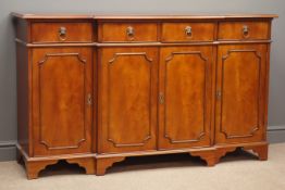 Reproduction mahogany break front sideboard, four drawers and cupboards, W153cm, H90cm,
