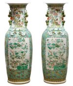 Pair of large 20th century Canton polychrome floor vases,