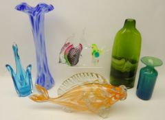 Svaja glass fish, Murano glass bird & fish, tall green bottle vase, tall Romblast vase, H47cm,