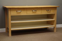 Ikea Varda beech kitchen three drawer unit with two shelves, W176cm, H89cm,
