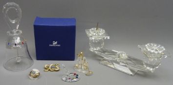 Swarovski crystal pacifier, paintbrush & board, boxed, candelabra, bell,