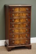 Reproduction mahogany seven drawer music cabinet, with fall front drawers, W48cm, H87cm,