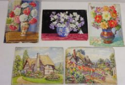 Still Life of Flowers and Thatched Cottage Gardens,