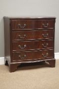 Reproduction mahogany serpentine four drawer chest, W73cm, H79cm,