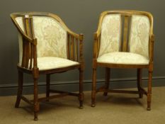 Pair early 20th century beech tub shaped chairs,