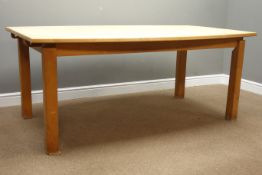 Large beech dining table on square supports, 107cm x 180cm,