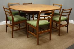 Mid 20th Century oval Teak dining table with folding leaf, W175cm,