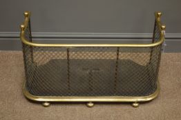 Victorian brass and wire nursing fire guard, on three ball feet,