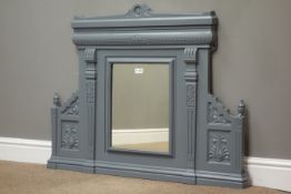 20th century cast iron framed over mantel mirror,