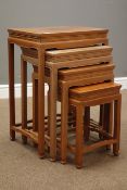 Chinese style hardwood quartetto nest of four tables, 48cm x 34cm,
