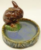 Royal Doulton Lambeth stoneware bibelot/ trinket dish, mounted with a brown rabbit, impressed marks,