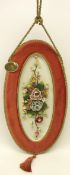 Capo di Monte Naples 'Tyche' oval porcelain plaque encrusted with Roses and other garden flowers,