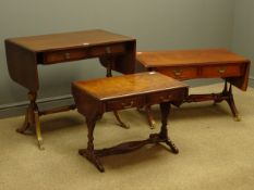 Reproduction mahogany drop sofa side table (W85cm, H74cm, D51cm), similar coffee table (W88cm,