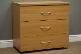 Oak finish three drawer chest, W81cm, H74cm,