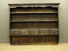 Rustic black painted and waxed pine plate rack/shelving,