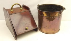 George III riveted copper coal bucket with swing handle,