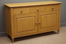 John Lewis solid light oak sideboard, three drawers, two panelled cupboards, W140cm, H86cm,