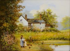 Children Fishing and Feeding Hens,