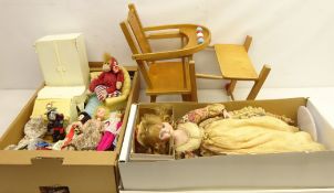 House of Berkeley 'Lady Emma' porcelain head doll in box, metamorphic dolls highchair/ stroller,