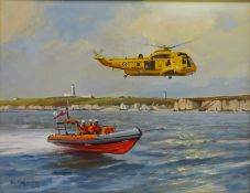 RAF Helicopter and RLNI Dingy off Flamborough,