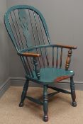 19th century rustic green painted elm and ash Windsor armchair,