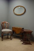20th century oval oak framed wall mirror, nest of three mahogany tables,