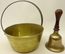 19th century bronze school bell with turned wood handle,