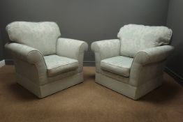 Pair 'Marks & Spencer Home' armchairs upholstered in pale blue floral design fabric, W110cm,